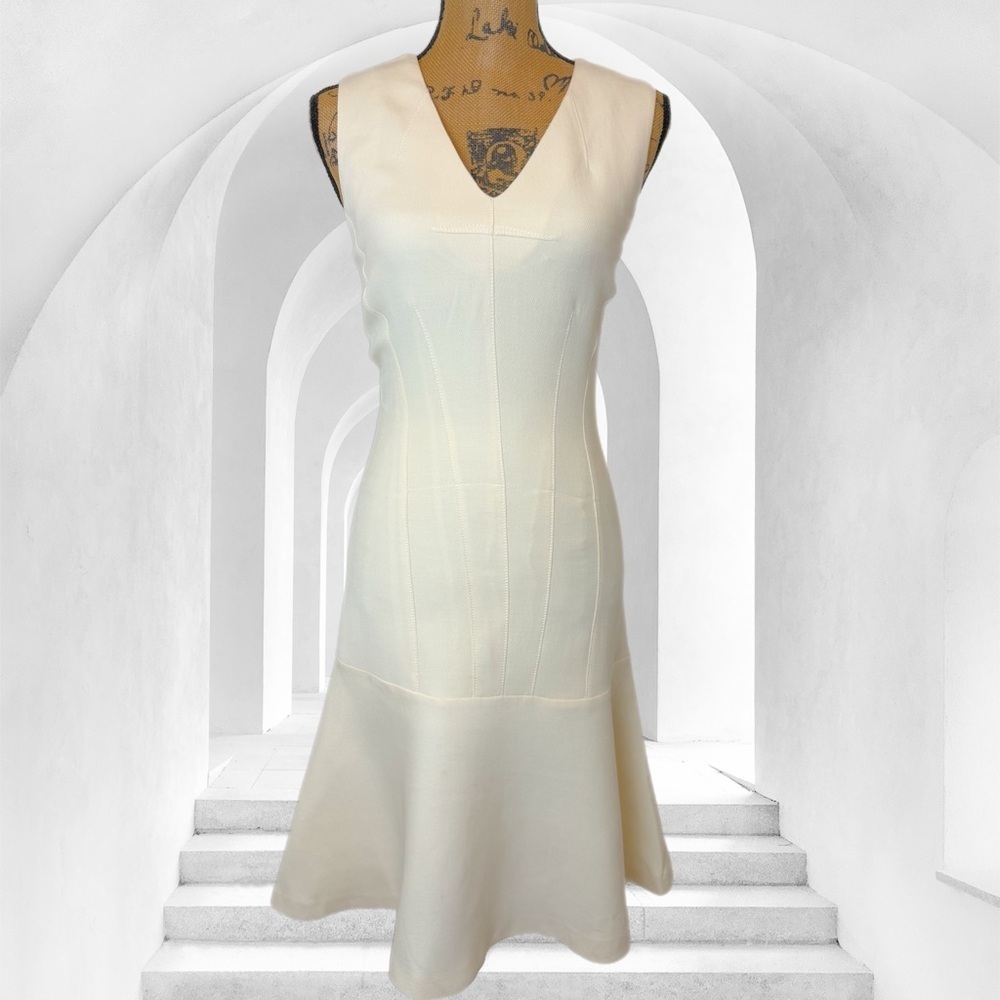 Derek Lam Cream Flared Hem Dress Silk Wool Blend | Made in Italy Size 0